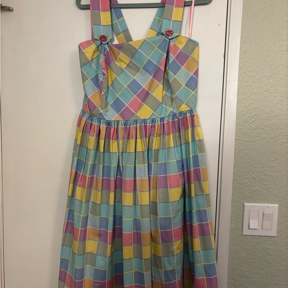 Skye Pastel Plaid Pinafore Dress by Hell Bunny - Picture 4 of 5